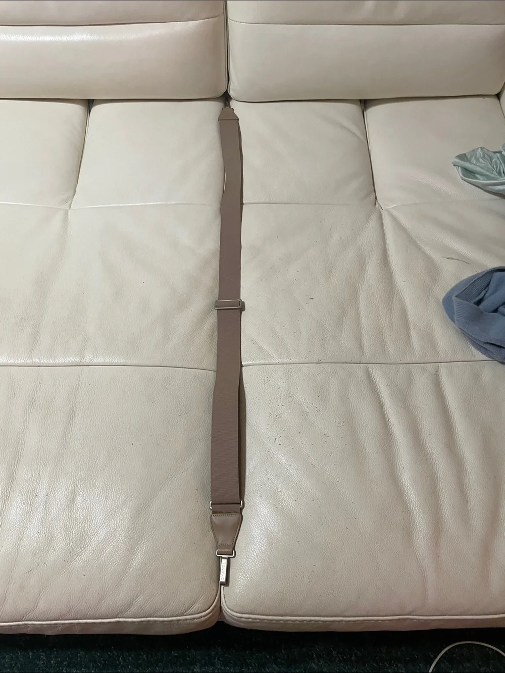 CHANEL Beige Leather and Leather Shoulder Strap with Branded Metal Clip